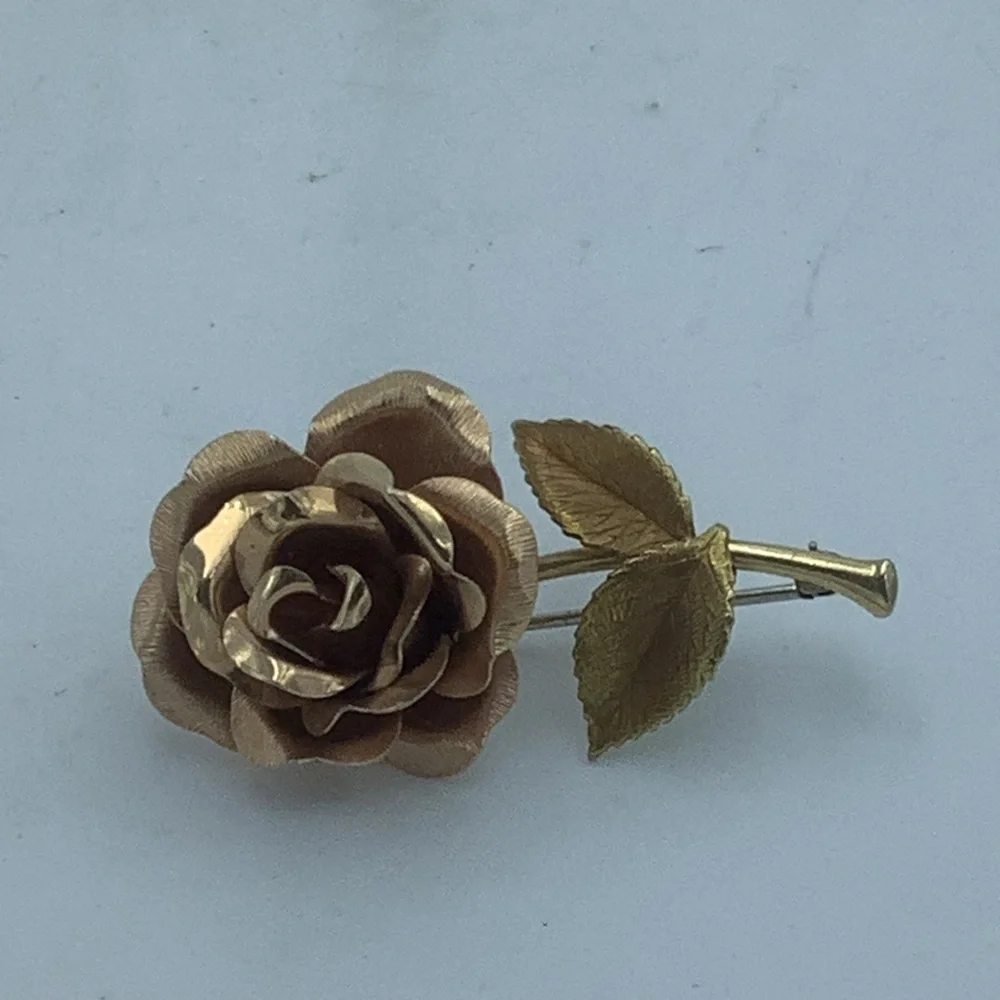 Two Goldtone Rose Brooches
